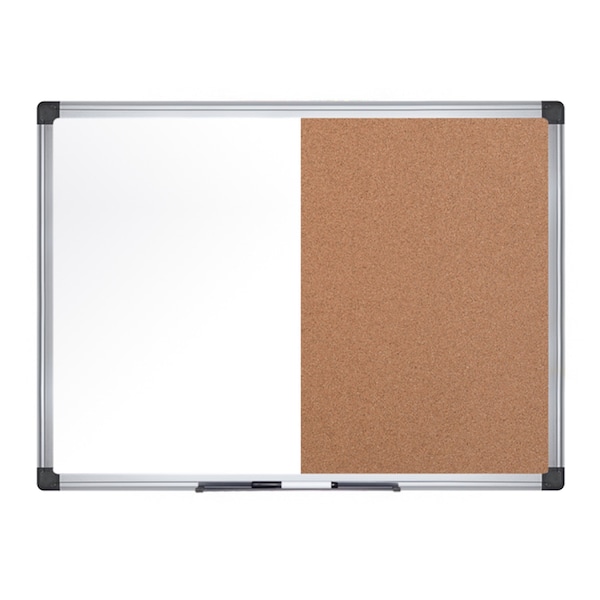 MasterVision Maya Series Combo Whiteboard/Cork Board, Wall Mount, 48"x72", Aluminum Frame